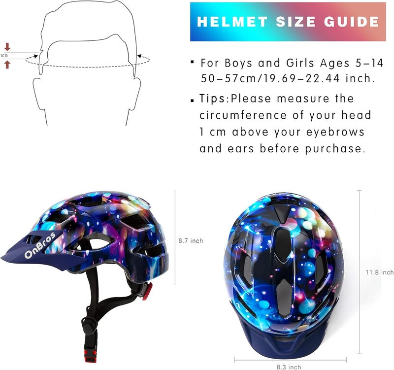 OnBros Kids Bike Helmet - Bike Helmets for 5-14 Boys or Girls with Visor, Children Bicycle Helmet for Skateboard Mountain Scooter Road Cycling, Lightweight and Adjustable 50-57CM - Image 2